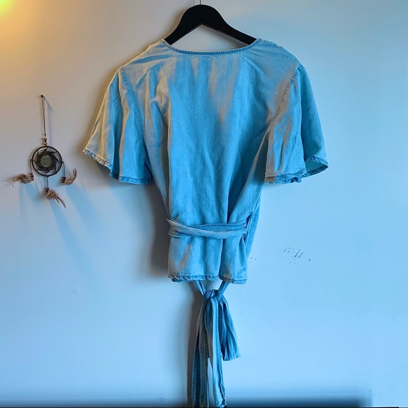 Denim Blouse with Tie - Picture 3 of 3